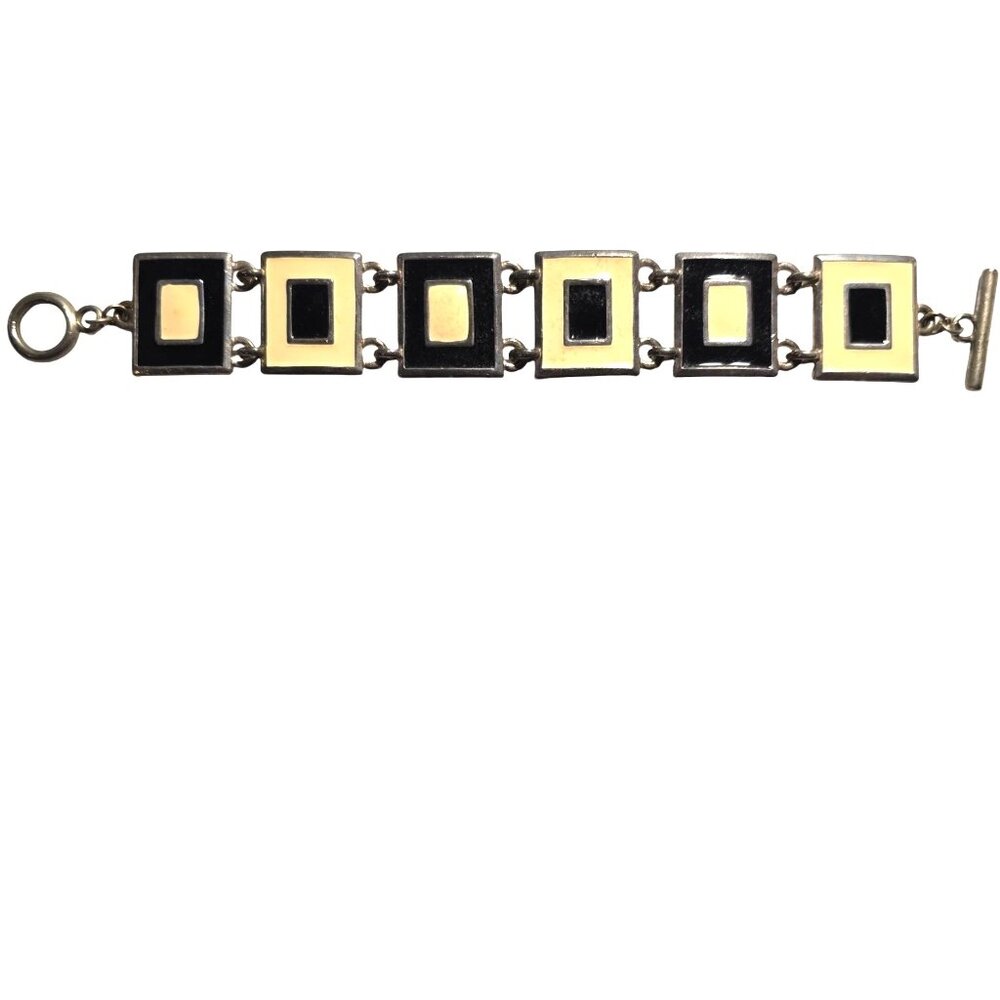 Bracelet Geometric Black white Enamel Silver-Tone yin yang women jewelry neutral